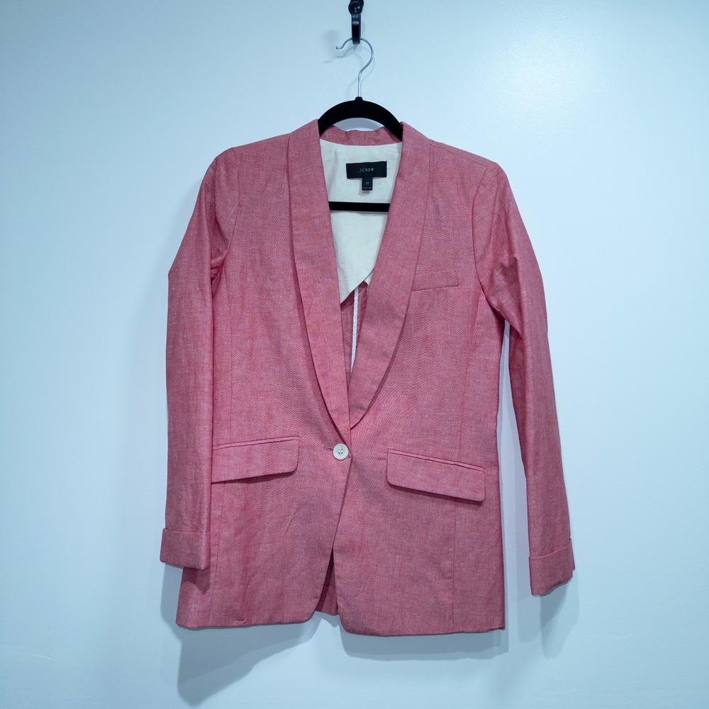 J.‎ Crew Nantucket Red Cotton Linen Blend Unstructured Blazer 2 Tall